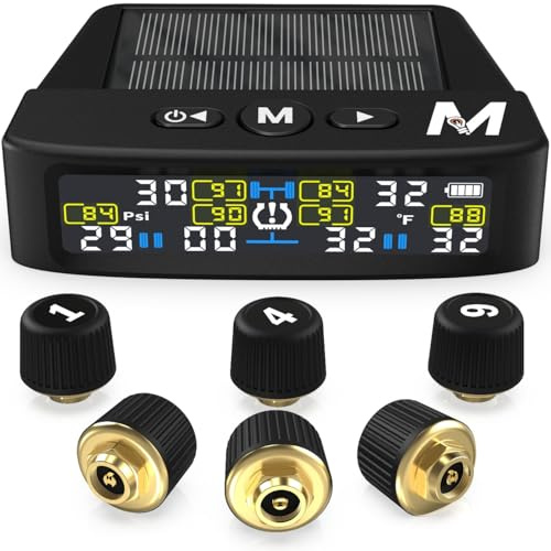 Marcala 2026 V2.0 Trailer Tire Pressure Monitoring System Set of 6 | 50-Foot Extended Range RV TPMS | 0-144 PSI for RV/Camper/Towing | Solar Charge & 6-Alarm Trailer TPMS | Prevent Flats & be Safer!