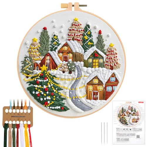 JSRQT Kit Ricamo Starter Principianti Embroidery Natale Christmas Artigianale Punto Croce da Ricamare per Adulto Mano Regalo DIY Cucire Accessori Attrezzi Cross Stitch Cucito Pratica Artigianato