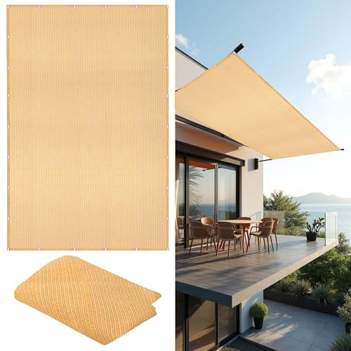 Telo Vela Ombreggiante 350 x 360 cm Protezione UV 98% Traspirante Rete Termica Protección Rayos UV con Corda di Fissaggio per Giardino, Terrazza, Piscina e Esterni, Color Crema