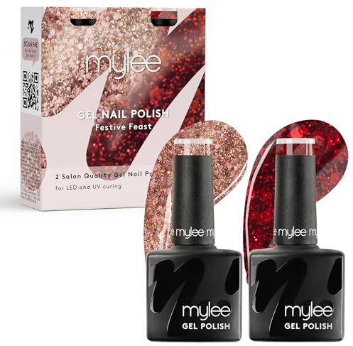 Mylee Christmas Gel Nail Polish Duo Set 2x8ml [Festive Feast] - UV/LED Soak-Off Nail Art Manicure Pedicure for Professional, Salon & Home Use - Long Lasting & Easy to Apply