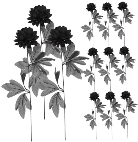 Ciieeo 12piezas Dalias Artificiales Negras para Halloween Arreglos Realistas Decoración De Fiesta Día De Muertos Flores Artificiales De para Centros De Mesa