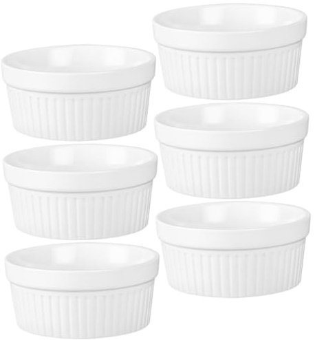 Coupe à Pudding en Céramique Blanche, Lot de 6, Cuisson | Surface Lisse, Conductivité Thermique, Cuisson Uniforme, Nettoyage Facile, Usage Maison, Pâtisserie