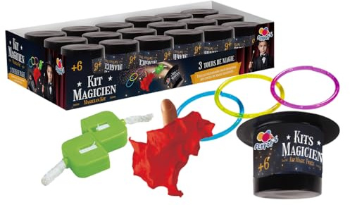 FLYPOP'S - Paket med 12 uppsättningar med 3 magiska tricks - liten trollkarl - 141929PA - Svart - Plast - Barnleksak - Gåva - Illusion - Födelsedag - Nybörjare - Show - Tillbehör - Från 6 år