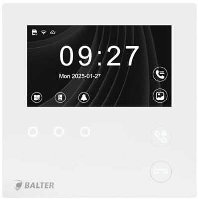 Balter EVO-HD MINI-WiFi 4.3 Zoll Video Türsprechanlage Zusatzmonitor, mit App, Video Türklingel mit Kamera,1 Familienhaus Klingel, Full HD, 2 Draht Bus, Gegensprechanlage mit 175° Weitwinkel, weiß