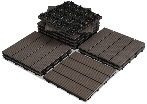Peviasot WPC Terrassenfliesen, 30x30cm WPC Fliese Wasserfest und Rutschfest, 22er Set für 2m² Balkonfliesen Terrasse mit Drainage und Klicksystem,Leicht zu verlegen, Coffee