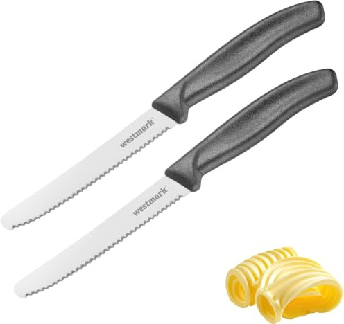 Westmark Daily-Slice frukostkniv – 2 praktiska knivar, dubbeltandad egg, perfekt som bröd-, frall- och tomatknivar, diskmaskinssäker – rostfritt stål