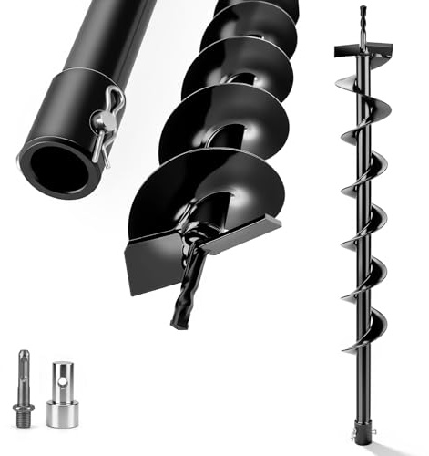 Vrietina Gartenbohrer Erdbohrer Ø 80mm für Bohrer | mit Sicherungsbolzen & Adapter, 80cm Lang Erdbohrer für Bohren, Ausheben, Pflanzen, Zaunbau