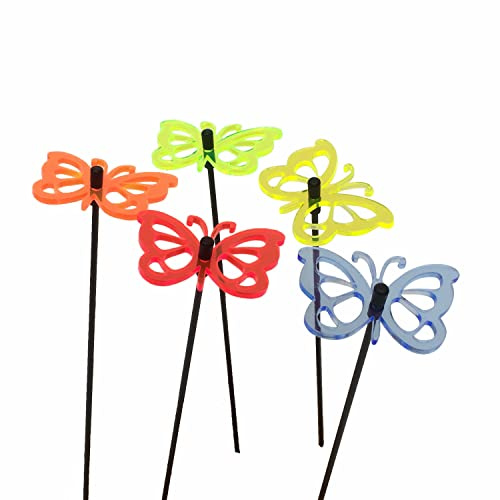 SunCatcher: SONNENFÄNGER 5er Set 'Schmetterling' fluoreszierende Gartendeko | 6cm mit 25cm Stab | Gartenstecker Geschenk Dekoration