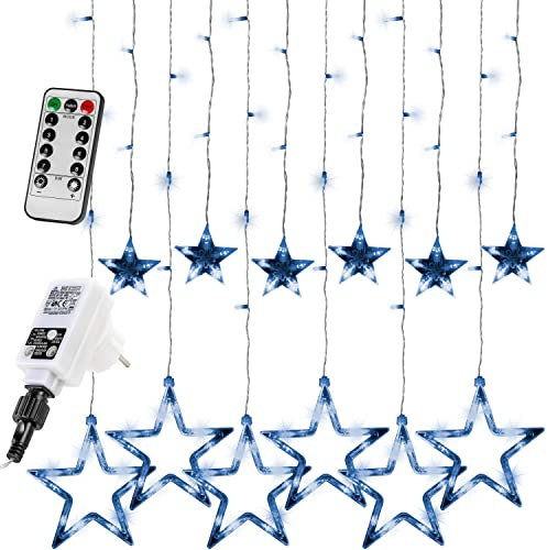 VOLTRONIC LED Lichtervorhang, innen und außen, IP44, Modell- und Farbwahl, 12 Sterne 150 LEDs, kaltweiß, Fernbedienung