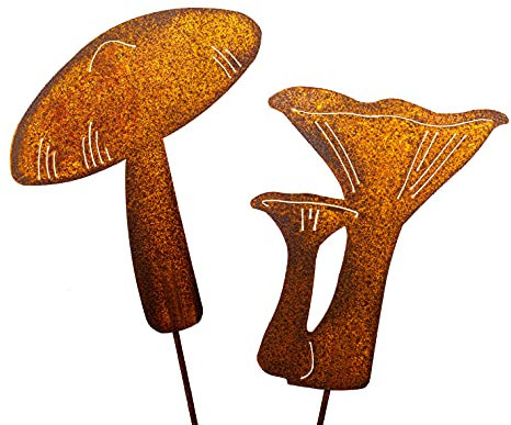 Set di spine da giardino a forma di fungo, in metallo arrugginito, decorazione da giardino