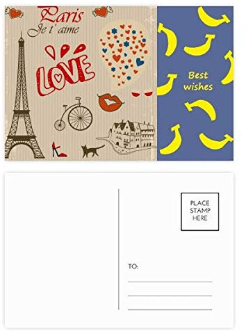 Love Paris France Postkarten-Set, Motiv: Eiffelturm, Banane, 20 Stück