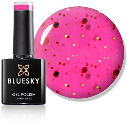 Bluesky Gel Nail Polish, Raspberry Rocket Sum1919, Glitter, Hot Pink, Pink, Smoothie Long Lasting, Chip Resistant, 10 ml (Requires Drying Under UV LED Lamp)