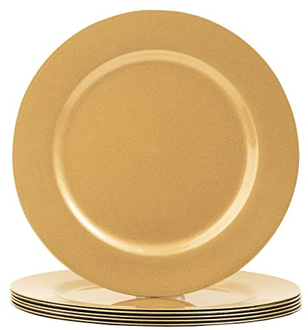 MAONAME Goldene Platzteller, 33 cm, rund, für Speiseteller, Kunststoff-Tischladegeräte für Hochzeitsdekoration, Party, 6 Stück