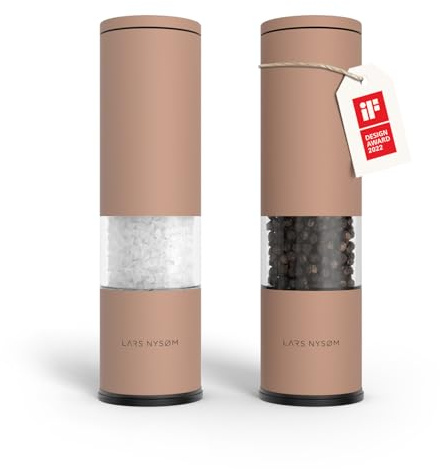 LARS NYSØM Salt- och pepparkvarn 2-pack Manuell med justerbar keramisk malverk från grov till fin I Design kryddkvarnset (2 stycken) (Blush Rose)