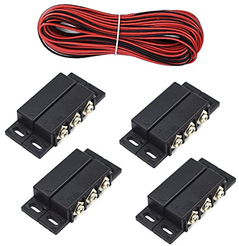 RUNCCI-YUN (NC-NO) Unterputz-Sicherheitsalarm für Tür, Fenster, Kontakt, Magnetsensor, Reed-Schalter + 300 cm Kabel 12 V, für Garagenalarm (schwarz) (4 Stück)
