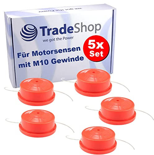 5x Universal Fadenkopf Rasentrimmer Kopf Doppelfadenkopf Fadenspule Nylonfaden für Benzin Motorsense Rasentrimmer M10 Schraube