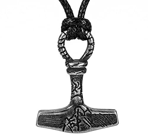Mjölnir Anhänger Halskette, Vintage Thors Hammer Odin Krieger Rabe Nordic Edelstahl Halskette Wikinger Amulett Schmuck Geschenk,Hammer,60cm