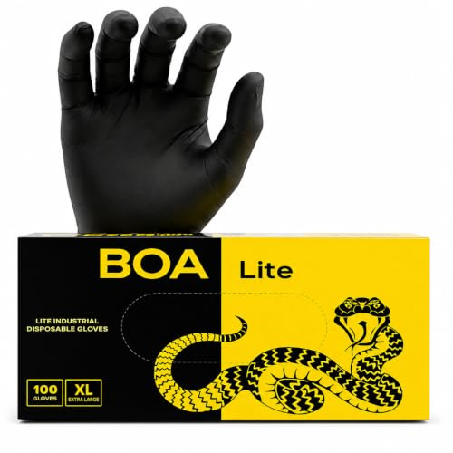 TG TOUGH GLOVE BOA LITE Black Nitrile Gloves XL, Disposable, 100 Pack | multi purpose, DIY, powder free, latex free, lightweight, durable