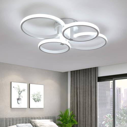 DELIPOP Plafoniera LED Soffitto, 48W 5400LM Lampada da Soffitto Moderna Rotonda, Bianco Lampadario Camera da Letto per Cucina, Soggiorno, Studio, Ufficio, Bianco Freddo 6500K, 58cm