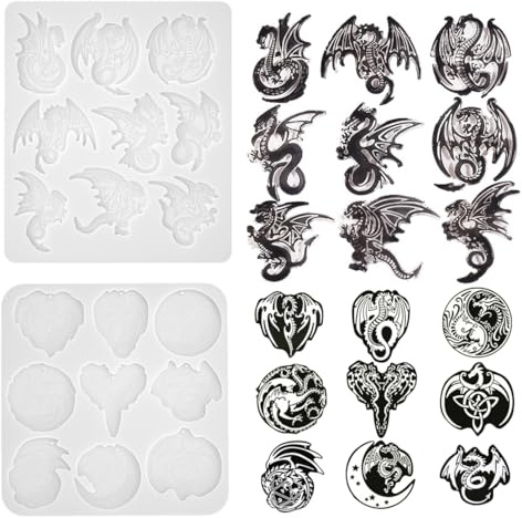 Zayookey 2 Stück Fliegender Drache Schlüsselanhänger Silikonform Tiere Anhänger Epoxidharz Gießformen Dragon Resin Keychain Mold Schmuck Silikon Formen für DIY Schlüsselbund Ohrringe Ornamente