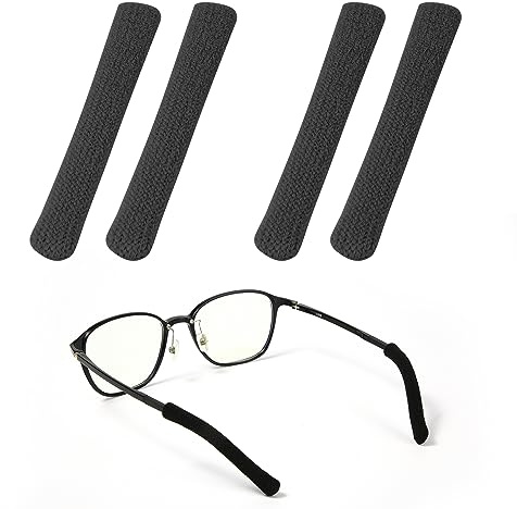 BOXOB 4 Stück Brillenbügelspitzen Ärmelhalter, Upgrade aus Weichem Strick Baumwollstoff Brillenbügelspitzen Brillenbügelpolster für Sonnenbrillen Brillen Lesebrillen (Schwarz)