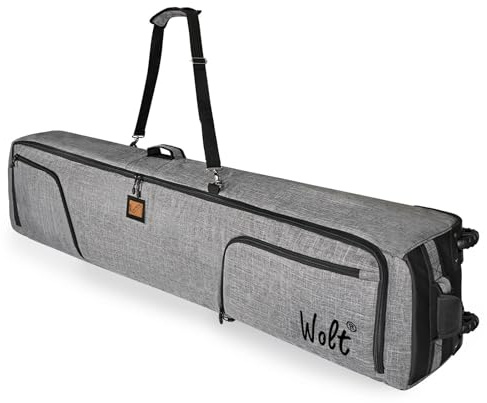 WOLT Snowboard Bag with Wheels- Padded Ski Bags for Air Travel, Fit to Double Pairs of Skis up to 190 cm (Grey)