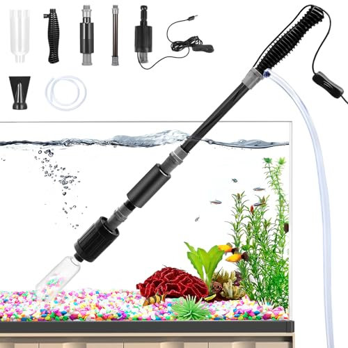 Uennm 3 in 1 Mulmsauger Aquarium Elektrisch, Aquarium Elektrisch Sand Kies Reiniger, Fisch Tank Aquarium-Kiesreiniger-Set mit Verstellbarer Teleskopstange für Wasserwechsel, Sandreinigung, Schmutz