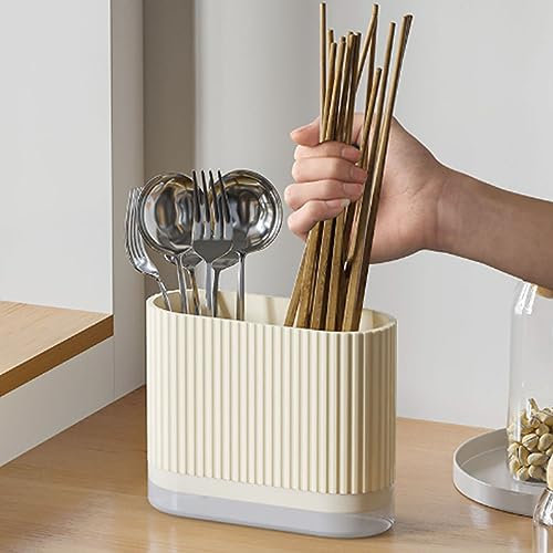 HERCHR Halterung Für Besteck Und Utensilien, Küchenutensilienhalter, Utensilienhalter, Multifunktions-Besteckregal Mit 2 Fächern Zum Abtropfen Von Besteck, Besteck Abtropfbehälter Besteck Organizer
