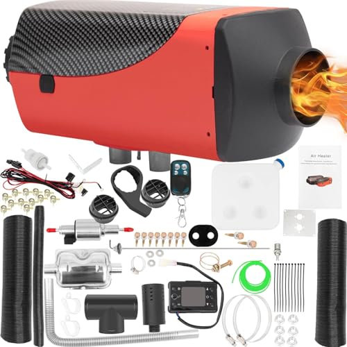 PRIJESSE 8KW Diesel Lufterhitzer, 12V Standhezung Diesel, Luft Dieselheizung, Air Diesel Heizung mit Schalldämpfer&LCD Schalter, Standheizung für Auto RV Boote LKW Wohnmobil Bus (Type2 Rot)