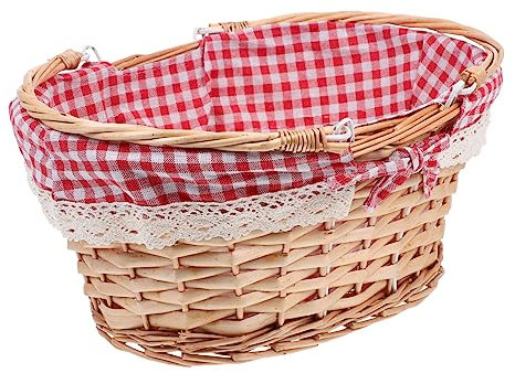 FONDOTIN 1pièce Panier De Pique- Tissé Raphia Panier Décoratif pour Organiser Fruits Et Accessoires pour Sorties Plein Air Grand Modèle à Motif Rouge Et Naturel