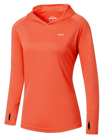 WILLIT UPF 50+ solskydd huvtröja SPF skjorta långärmad vandring fiske utomhus tröja lätt huvtröja, Rödorange, XXL