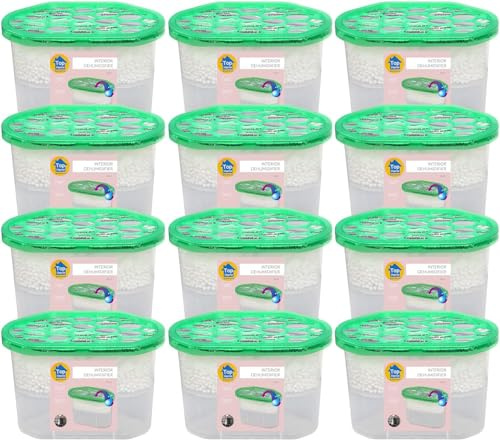Top Home Solutions® Interior Dehumidifiers Disposable - Pack of 12 Damp Absorber 500 ml, Moisture Absorber For Bedroom, Bathroom, Wardrobe, Kitchen, Caravan, Office, Basement