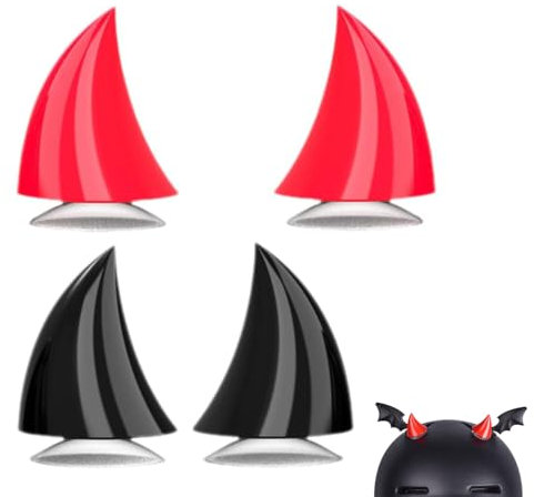 Bessy shop Clacson per Casco Moto Accessori Auto,4 Pezzi di Casco da Motociclista Decorazione Angolare, Corno Diavolo con Ventosa, Accessori Moto Casco in Plastica,per Bambini e Adulti (Nero, Rosso)