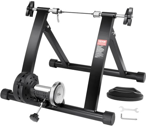 VEVOR Bike Trainer Stand, Magnetic Stationary Bike Stand for 26-29 Wheels, Noise Reduction Flywheel Motor, Protable Cycling for Indoor Riding Exercise, with Quick-Release Lever & Front Wheel Riser