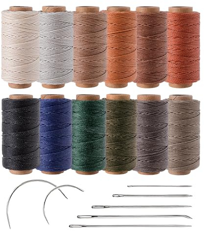 Kivisin Gewachstes Ledergarn in 12 klassischen Farben, 0,8 mm, 32 m/Spule, rund, Wachs-Polyesterschnur, Stärkefaden-Set für Leder/Leinwand/Denim, Polsterreparatur, Nähen und Buchbinden
