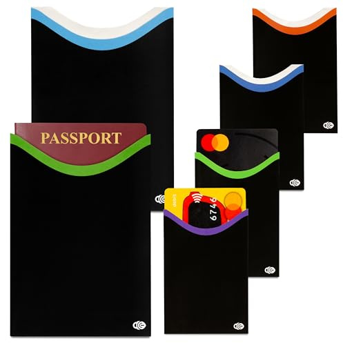 RFID-blockerande omslag (10 kreditkortshållare och 2 passhållare) Topp identitetsstöldskydd resväskeset. Smart hållare passar plånbok, handväska och mobiltelefoner (män och kvinnor)., 4 sidobelastning