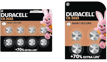 Batterie a moneta al litio da 3 V Duracell CR2032 (confezione da 8) & Batterie DURACELL a moneta al litio 2025 da 3 V (confezione da 4) - Fino al 70% di extra durata
