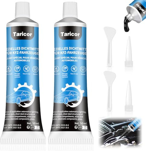 Taricor 2PCS Karosseriekleber Schwarz, 50ml x 2 Scheibenkleber Auto Schwarz, Auspuff Dichtmasse, Hochtemperatur Silikon Dichtmasse Kfz, Motor