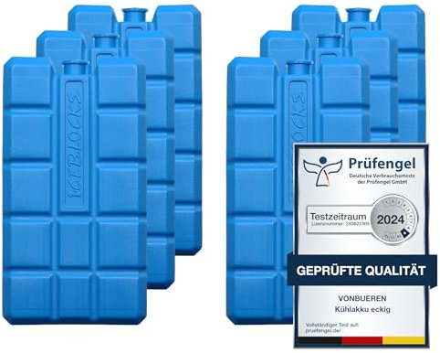 VonBueren 2-24 Kühlakkus für Kühltasche 12h Lange Kühlung | ca. 200 g je Kühlakku | ca. 8,1 x 15,2 x 2,2 cm | auch für Kühlbox (6)
