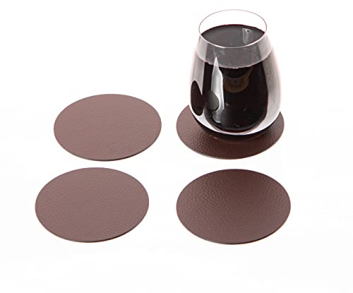 Nikalaz Rund Untersetzer, Recyceltem Leder, Set von 4, 10 cm (Braun)