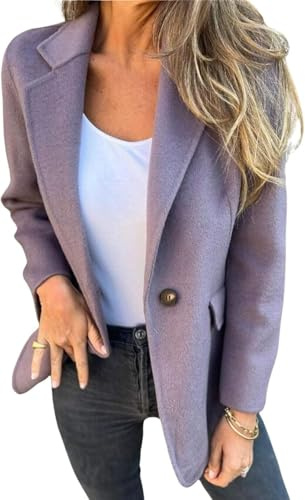 Donna Autunno e Inverno Morbido Caldo Colore Solido Giacca Blazer Casual Business Ufficio Breve Pea Giacca Flip Lapel Button con Tasche Giacca Invernale