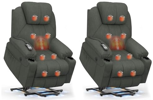 BareTay Recliner Armchair, Set of 2, Lift Chair For the Elderly | Power Recliner with Massage & Heat, Extended Footrest, Type C+USB Ports, 2 Cup Holders, Dual Side Pockets
