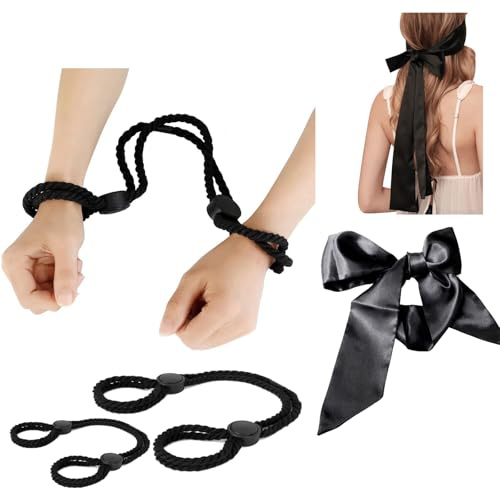 Bondage Seil,2 Stück handfesseln handschellen sex fesseln für frau,bdsms seil fesseln hand und fuß,Augenmaske Satin Augenbinde 150cm,3 Bondage-Sets