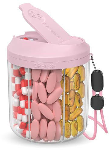 Tablettenbox mit 7 großen Fächern, Pillendose für unterwegs, Pillen-Organizer für Ergänzungs, Pillenspender mit Anti-Misch-Design, BPA-freier Pillenbehälter mit 20 Stück Etiketten, Rosa