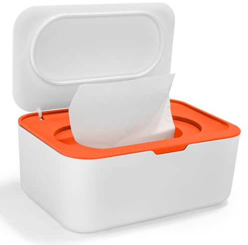 Cheerhom Feuchttücher Box für Baby, Box Feuchtes Toilettenpapier, Box für Feuchttücher mit Deckel, Feuchtes Toilettenpapier Box Orange, Feuchtpapierbox für Schlafzimmer, Auto und Büro
