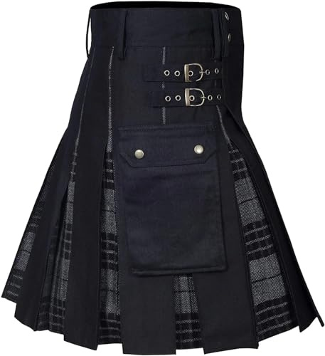 JMORCO Falda Escocesa Falda Plisada De Tartán Tradicional For Hombre, Estilo Escocés, For Hombre, Kilt Utilitario, Kilt Híbrido(Grey,L)