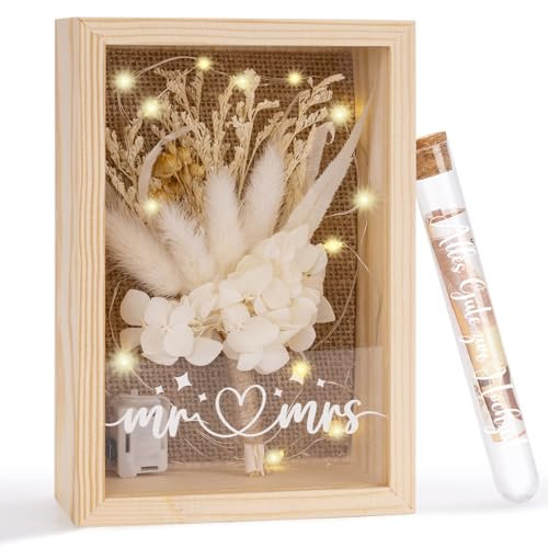 YYSWSAKY Marco de fotos 3D con flores secas, luz y tubo de ensayo, regalo de boda embalaje de dinero, ideas de regalos de boda