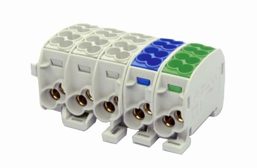 sanos-elektroshop Morsetto di derivazione maine a 5 poli, 25 mm², grün/blau/grigio 080150-1-4