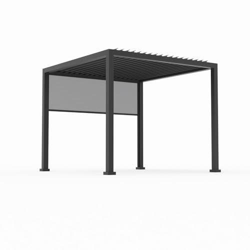 anndora Aluminium Pergola Gartenpavillon 3 x 3 m wetterfeste Alu Pergola mit Lamellendach grau pulverbeschichtet – mit 1x Windschutz Seitenwand 3m