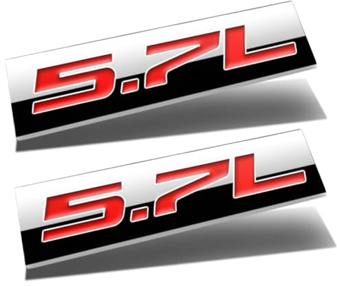 Lot de 2 emblèmes de voiture en métal finition chromée 5,7 l (lettre rouge)